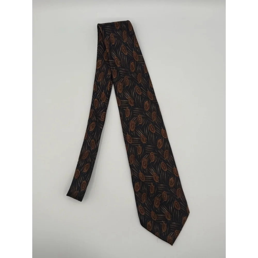 Giancarlo Lamberti Silk Tie Made in Italy Abstract Brown Navy Pattern Luxury